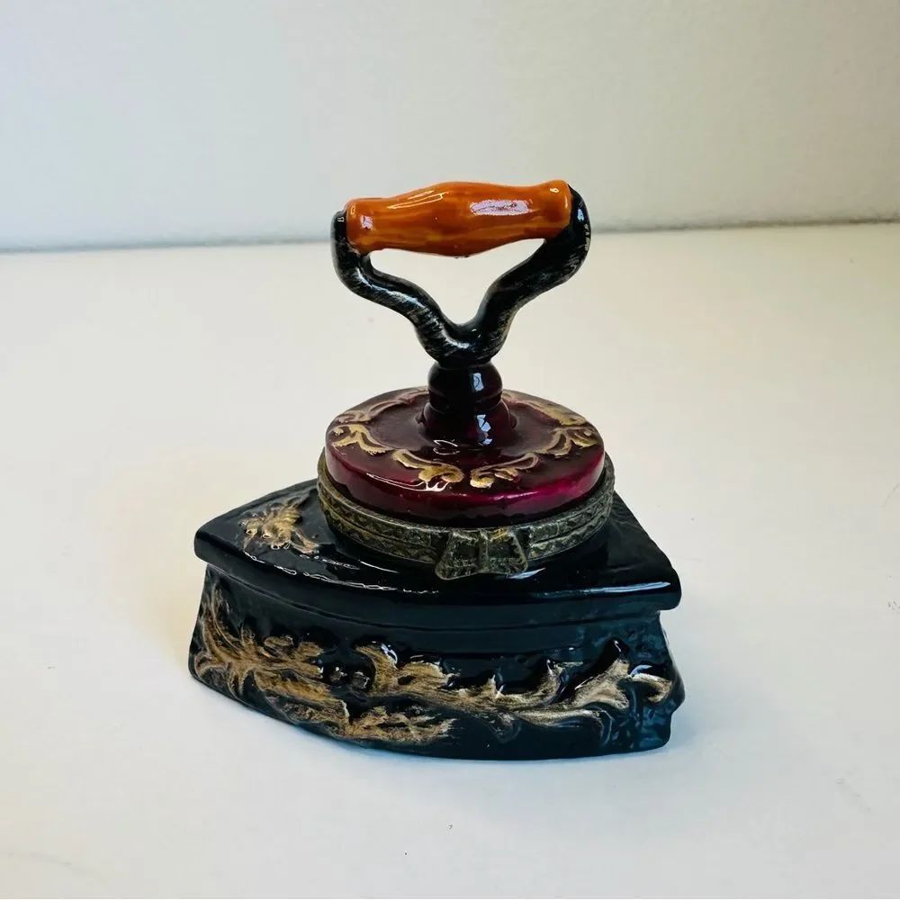 Vintage Black Gold Victorian Iron Trinket Box